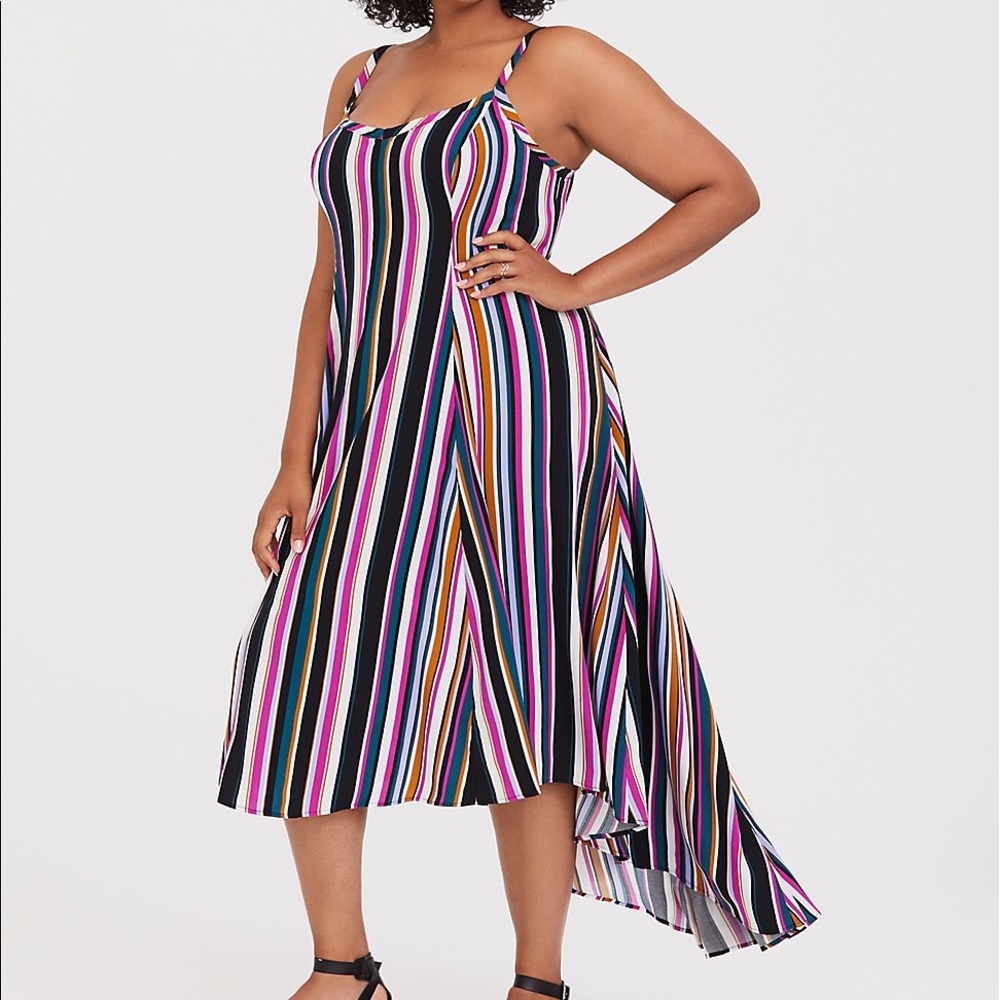 MULTI STRIPE CHALLIS HI-LO MAXI DRESS